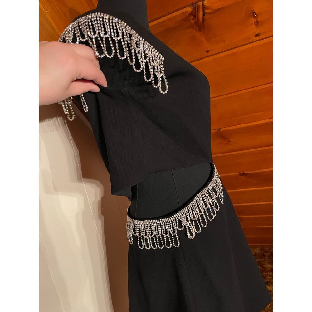 H&M Studio 2022 Black Cutout Mini Dress with Rhinestone Embellishments sz S - Picture 4 of 12